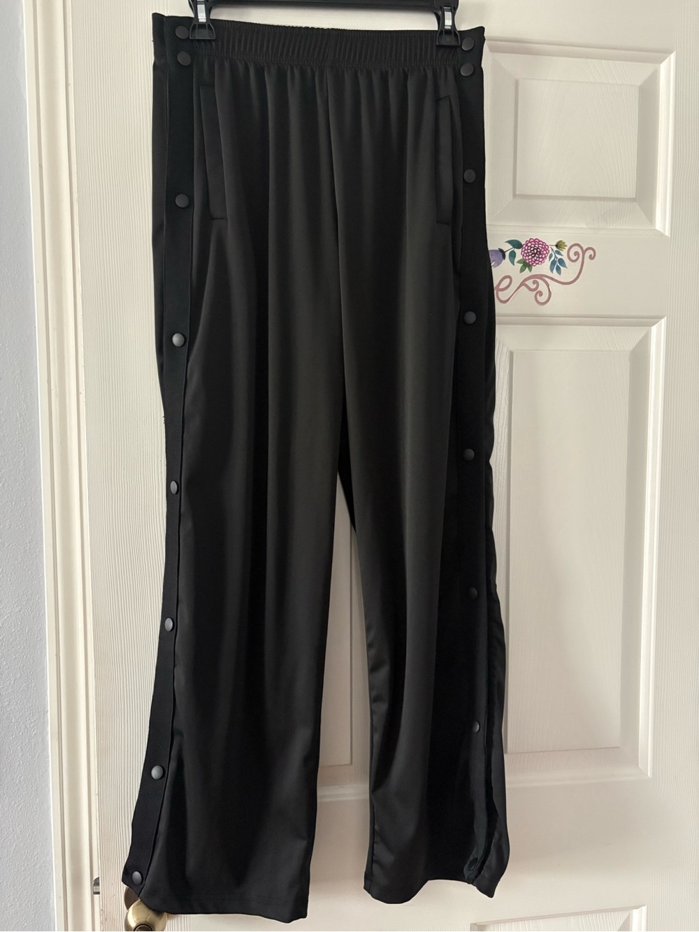 Deyeek Black Snap-Button Wide Leg  Men Track Pants with pockets Size M